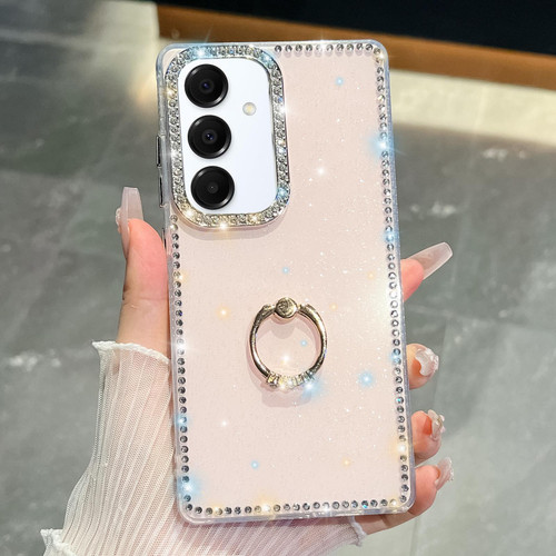 Samsung Galaxy A16 5G Rhinestone Glitter TPU Ring Holder Anti-fall Phone Case - Light Pink